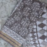 Brown-Grey Block-print Kota-Cotton Saree