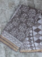 Brown-Grey Block-print Kota-Cotton Saree