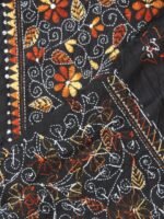 Brown KanthaaWork on Black cotton Kurta Fabric - Image 2