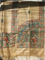 Brown Ghicha Tussar silk madhubani Dupatta - Image 2