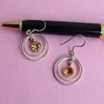 Brown stone, 2-rings Pure silver Earrings