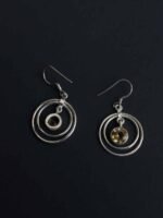 Brown stone, 2-rings Pure silver Earrings - Image 2