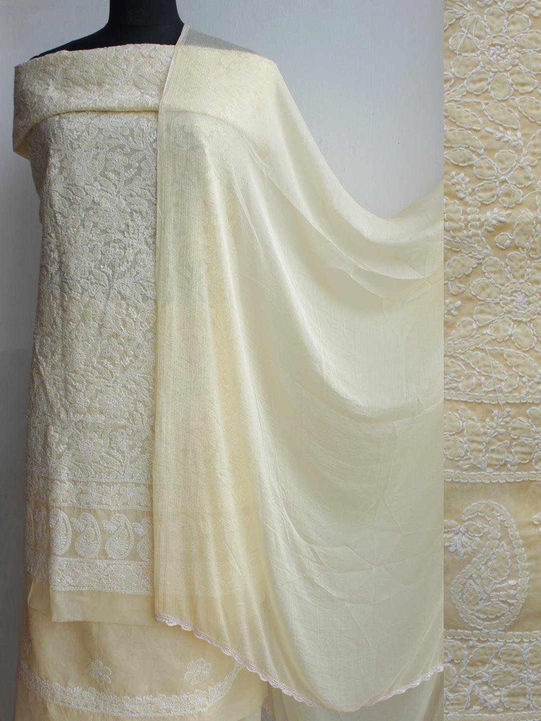 Butter-Yellow-jaal-chikankari-cotton-dress-material.jpg Butter Yellow jaal Chikankari cotton Dress-material - Image 1