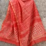 Carrot Red Block-printed Chanderi Dupatta