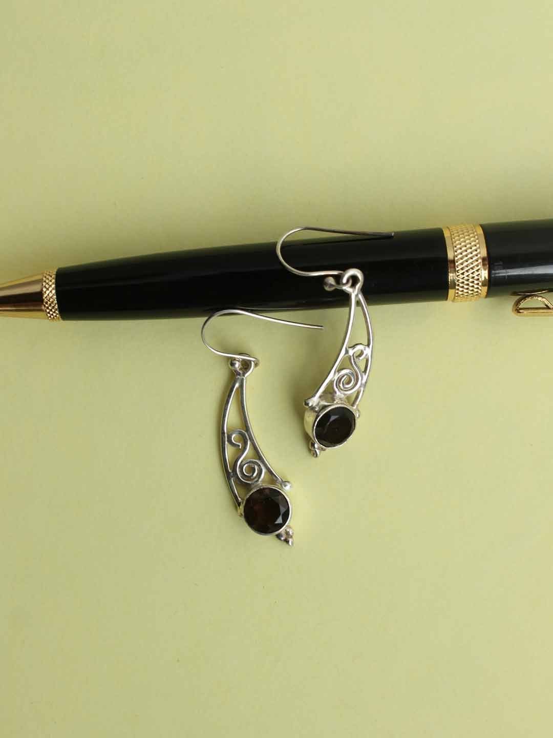 Coffee-brown-stone-real-silver-earrings.jpg Coffee brown Stone Real Silver Earrings - Image 1