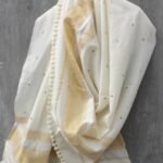 Cream-White zari mirrorwork Shawl