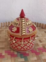 Crystal Red Velvet small wooden Sindoor-box - Image 2