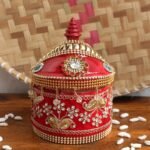 Crystal and zari small wooden Sindur-box