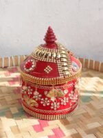 Crystal and zari small wooden Sindur-box - Image 2