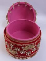 Crystal and zari small wooden Sindur-box - Image 4