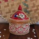 Crystals, Beads, Peacocks small wooden Sindoor-box