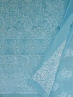 Cyan-Blue cotton Chikankari Kurta Fabric - Image 4