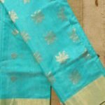 Cyan Blue zari-work Chanderi saree
