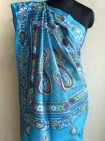 Cyan Blue Kanthawork silk Sari - Image 2