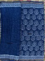 Dabu-Indigo Block-Printed Kota-Cotton Saree - Image 4