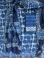 Dabu-Indigo Block-printed Chanderi 3pc Ladies Suit