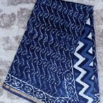 Dabu Indigo Block-printed Chanderi Saree