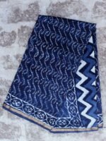 Dabu Indigo Block-printed Chanderi Saree