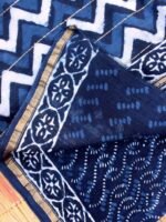 Dabu Indigo Block-printed Chanderi Saree - Image 3