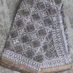 Dabu-Printed Brown Grey Kota-cotton saree