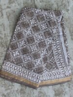 Dabu-Printed Brown Grey Kota-cotton saree