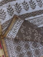 Dabu-Printed Brown Grey Kota-cotton saree - Image 2