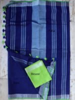 Dark-Blue Linen-Cotton Saree - Image 2
