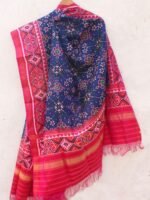 Dark-Blue and Pink semi-double Patola Silk dupatta - Image 5