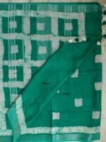 Emerald-Green, White Batik Linen-Cotton Saree - Image 2