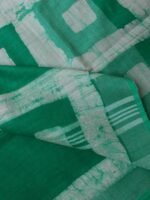 Emerald-Green, White Batik Linen-Cotton Saree - Image 3