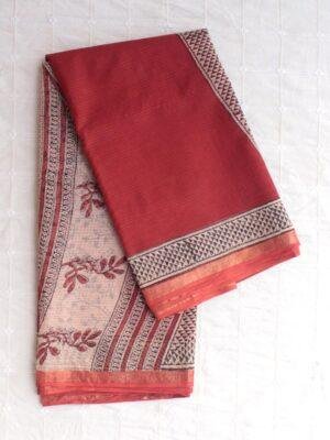 Dark-Madder-Red-Block-printed-Kota-cotton-saree at Shilphaat