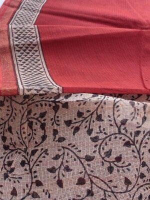 Dark-Madder-Red-Hand-printed-Kota-cotton-saree