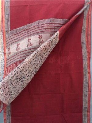 Dark-Madder-Red-Hand-printed-Kota-doriya-saree