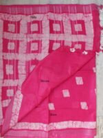 Dark-Pink, White Batik Linen-Cotton Saree - Image 3