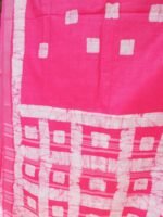 Dark-Pink, White Batik Linen-Cotton Saree - Image 4