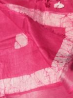 Dark-Pink, White Batik Linen-Cotton Saree - Image 2