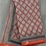 Dark-Red and Black Bagru Kota cotton Saree