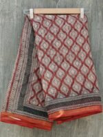 Dark-Red and Black Bagru Kota cotton Saree