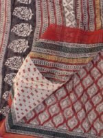 Dark-Red and Black Bagru Kota cotton Saree - Image 4