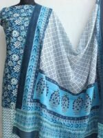 Dark-Blue and White Sanganeri print Cotton suit - Image 2
