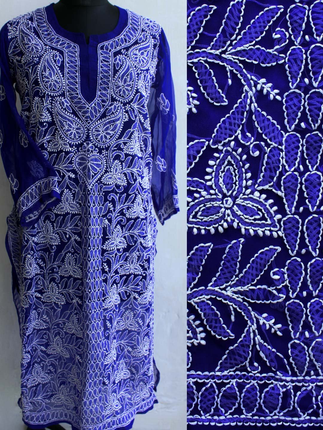 Dark-blue-georgette-chikankari-ladies-kurta.jpg Dark-Blue Chikankari georgette Ladies Kurta - Image 1