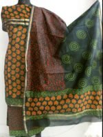 Green and Orange Block-printed Chanderi Ladies Suit - Image 2