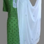 Dark-Green and White Chikankari Semi-stitch Ladies Suit