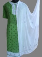 Dark-Green and White Chikankari Semi-stitch Ladies Suit