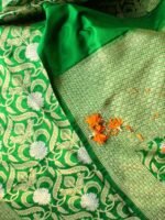 Dark-Green Pure Katan-Silk Banarasi Dupatta - Image 2