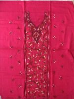 Dark-pink Kanthawork Cotton ladies kurta fabric - Image 3