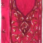 Dark-pink Kanthawork Cotton ladies kurta fabric