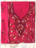 Dark-pink Kanthawork Cotton ladies kurta fabric