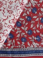 Dark-red and Blue Bagru-Printed mul-cotton sari - Image 3