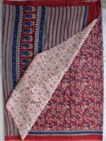 Dark-red and Blue Bagru-Printed mul-cotton sari - Image 2